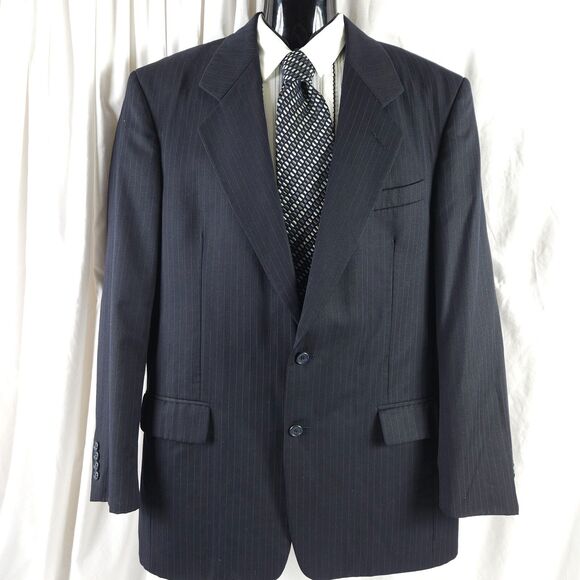 Roberto Villini Mens 42L Navy Pinstripe Super 100s Wool Sports Coat Blazer Italy - Picture 1 of 11